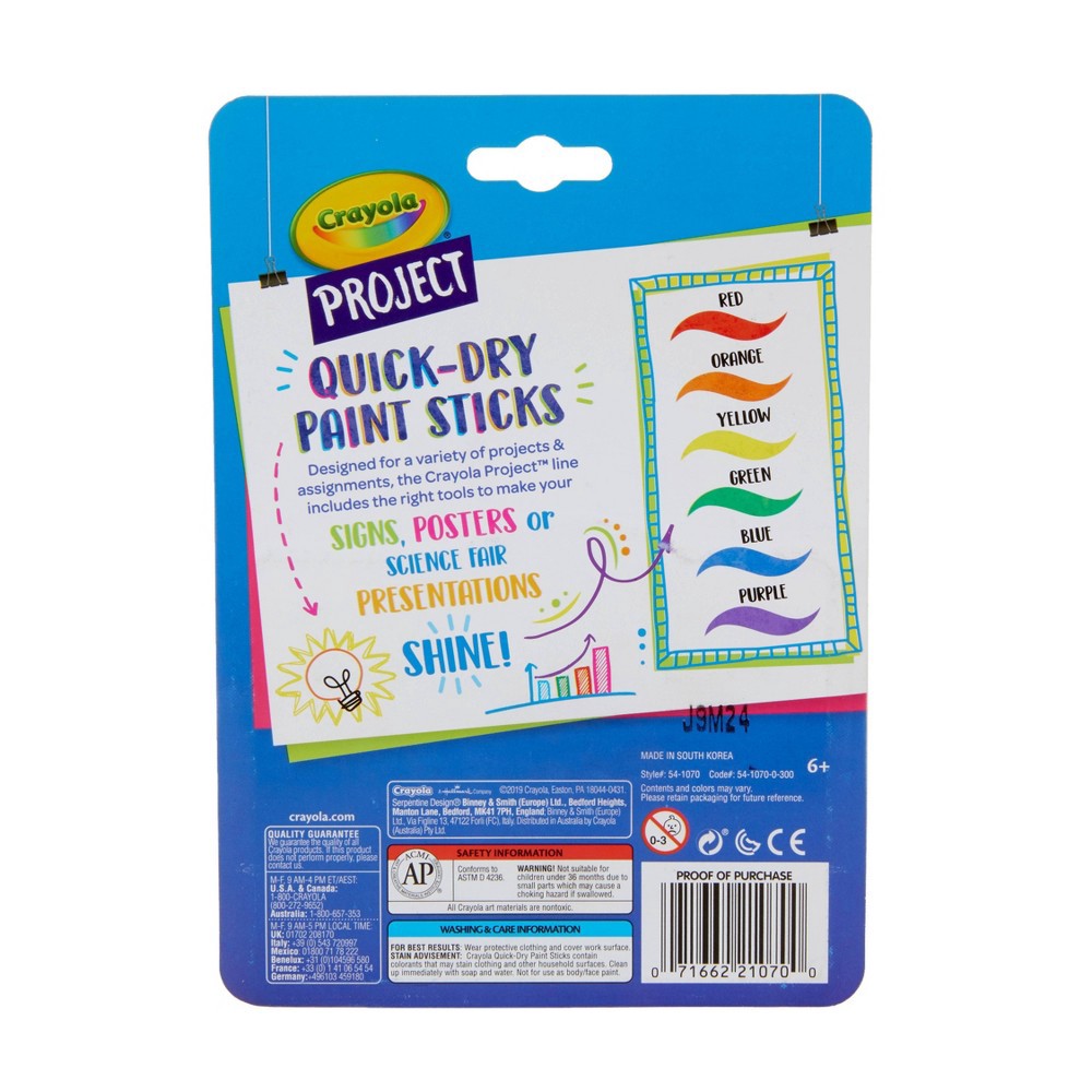 slide 4 of 4, 6ct Crayola Project Quick Dry Paint Sticks - Classic Colors, 6 ct