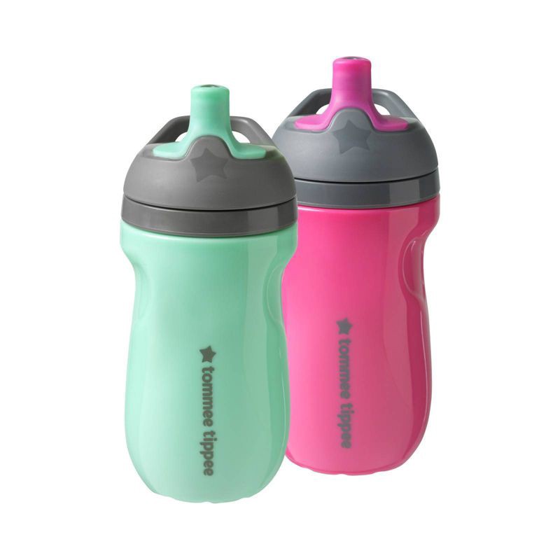 slide 1 of 8, Tommee Tippee 9 fl oz Insulated Sporty Toddler Water Bottle with Handle - Pink and Mint - 2pk, 9 fl oz, 2 ct