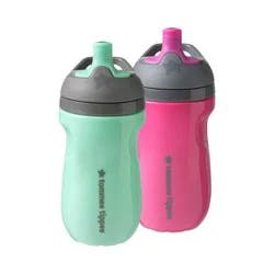 Tommee Tippee 9 fl oz Insulated Sporty Toddler Water Bottle with Handle - Pink and Mint - 2pk