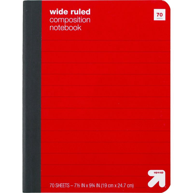 slide 1 of 2, Wide Ruled Red Composition Notebook - up&up™: Hard Cover, 7.5x9.75", 70 Pages, Tween & Child, Rounded Corners, 1 ct