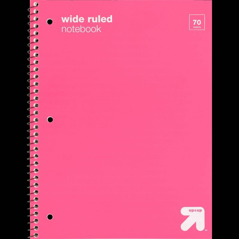 slide 1 of 3, Wide Ruled Pink 1 Subject Flexible Plastic Cover Spiral Notebook - up&up™: Single Subject, Perforated, 3 Hole Punched, 70 Pages, 1 ct