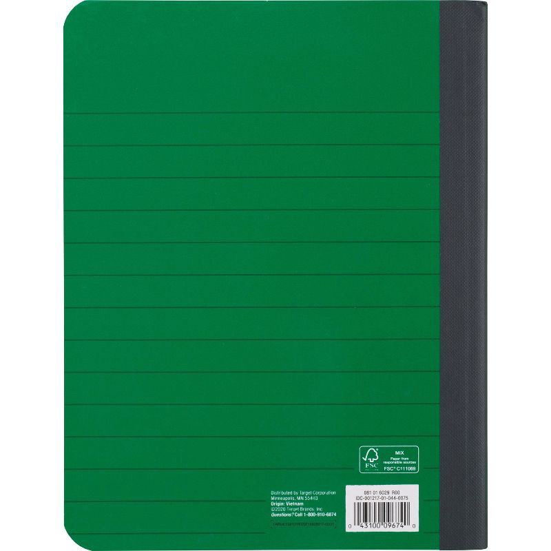 slide 2 of 2, Wide Ruled Green Composition Notebook - up&up™: Hard Cover, 7.5x9.75", 70 Pages, Tween & Child, Rounded Corners, 1 ct