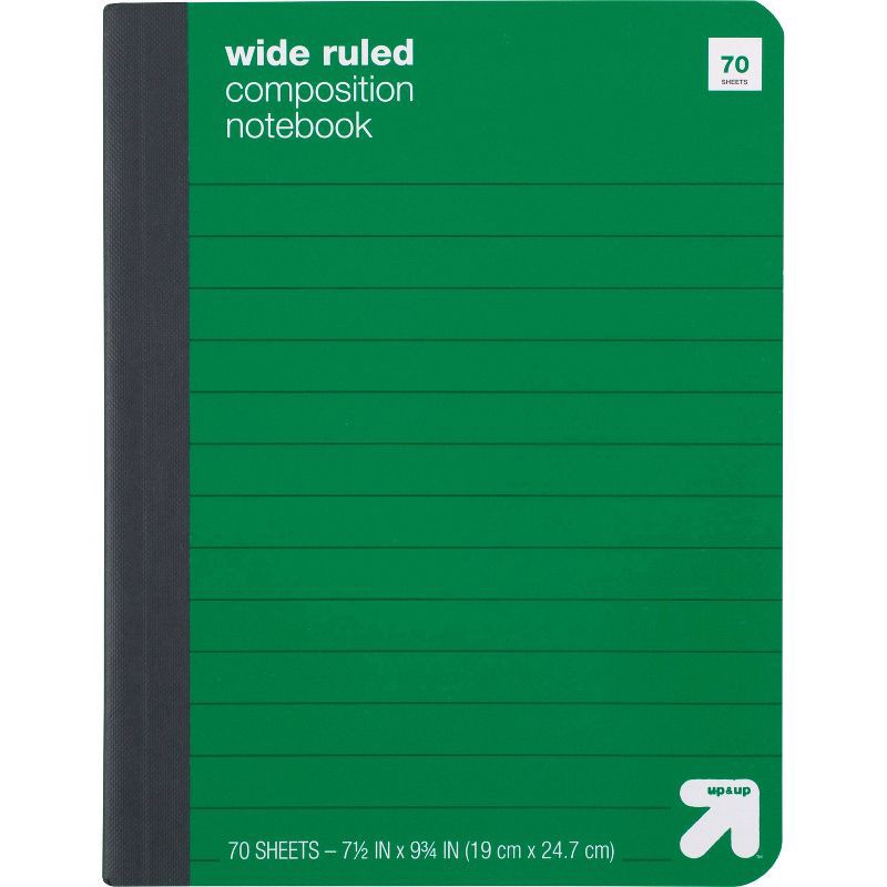 slide 1 of 2, Wide Ruled Green Composition Notebook - up&up™: Hard Cover, 7.5x9.75", 70 Pages, Tween & Child, Rounded Corners, 1 ct