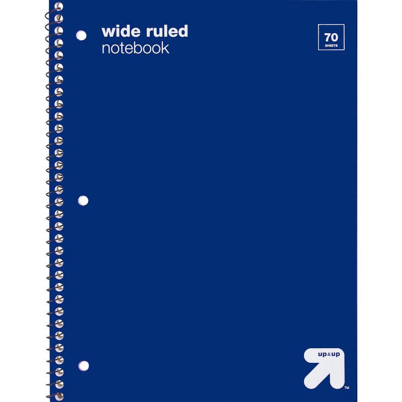 slide 1 of 3, Wide Ruled Blue 1 Subject Flexible Plastic Cover Spiral Notebook - up&up™: 3 Hole Punched, Perforated, Tween, 70 Pages, 1 ct
