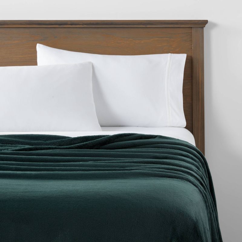 slide 2 of 3, Full/Queen Microplush Bed Blanket Pine - Threshold™: Cozy Polyester, Double-Turned Hems, No Fill, Machine Washable, 1 ct