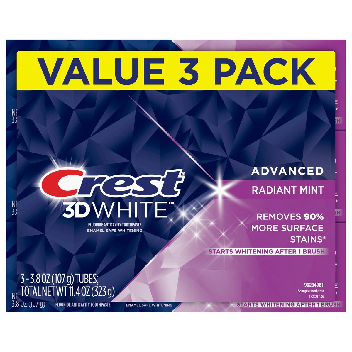 slide 1 of 3, Crest 3D White Radiant Mint, Teeth Whitening Toothpaste, 3.8 oz, 3 ct