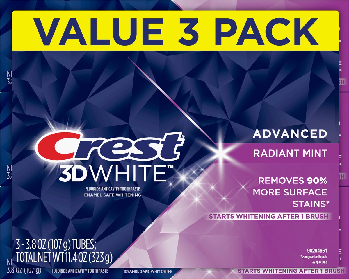 slide 3 of 3, Crest 3D White Radiant Mint, Teeth Whitening Toothpaste, 3.8 oz, 3 ct