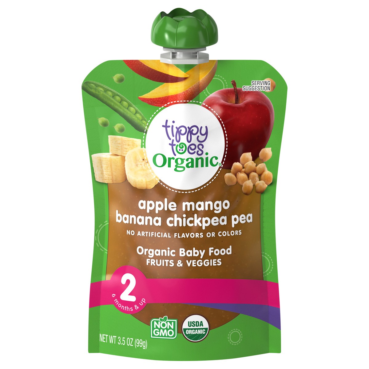 slide 5 of 14, Tippy Toes Organic 2 (6 Months & Up) Apple Mango Banana Chickpea Pea Baby Food 3.5 oz, 