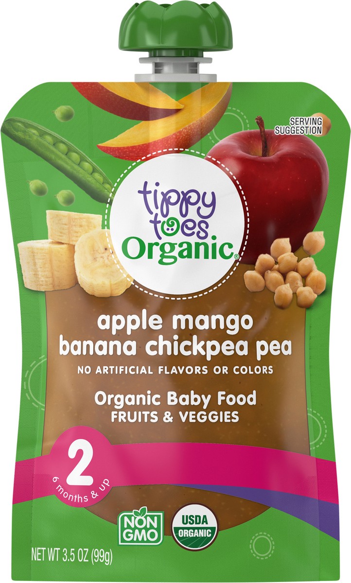 slide 13 of 14, Tippy Toes Organic 2 (6 Months & Up) Apple Mango Banana Chickpea Pea Baby Food 3.5 oz, 