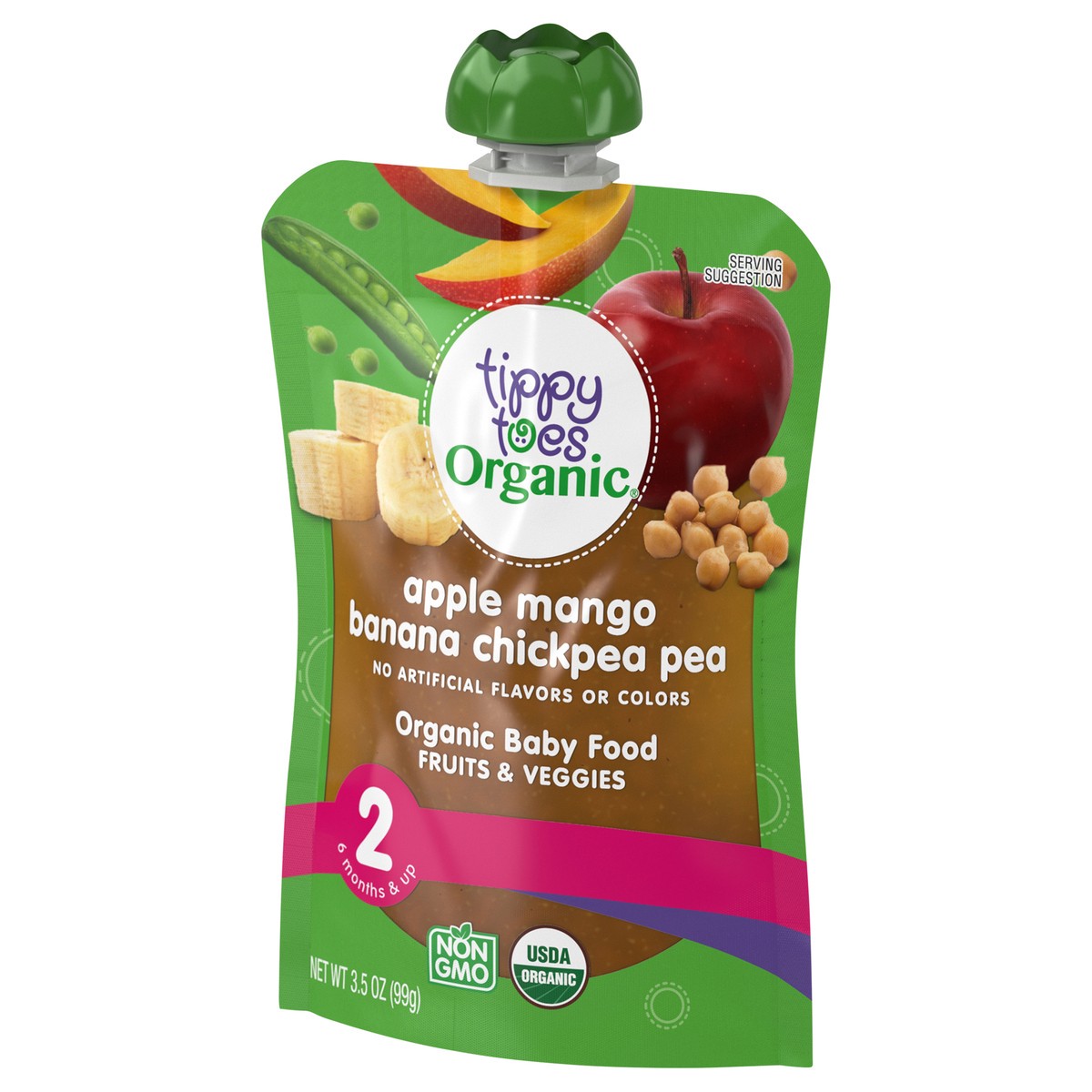 slide 3 of 14, Tippy Toes Organic 2 (6 Months & Up) Apple Mango Banana Chickpea Pea Baby Food 3.5 oz, 