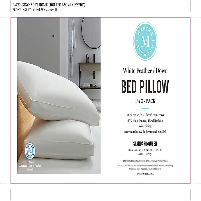 slide 3 of 3, Martha Stewart Feather & Down Standard/Queen Pillows - White, 2 ct