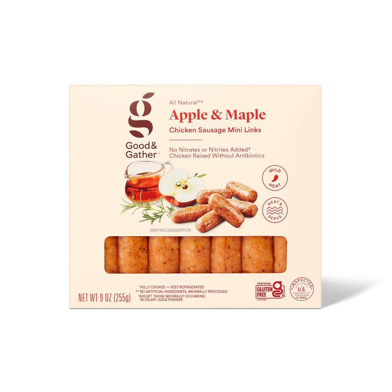 slide 1 of 3, Apple & Maple Breakfast Chicken Sausage Mini Links - 9oz - Good & Gather™, 9 oz