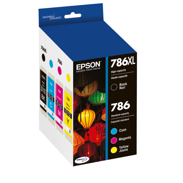slide 3 of 5, Epson Durabrite T786Xl-Bcs High-Yield Black And Standard-Yield Cyan/Magenta/Yellow Ink Cartridges, Pack Of 4, 4 ct