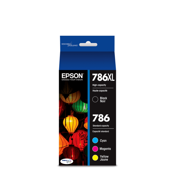 slide 1 of 2, Epson Durabrite T786Xl-Bcs High-Yield Black And Standard-Yield Cyan/Magenta/Yellow Ink Cartridges, Pack Of 4, 4 ct