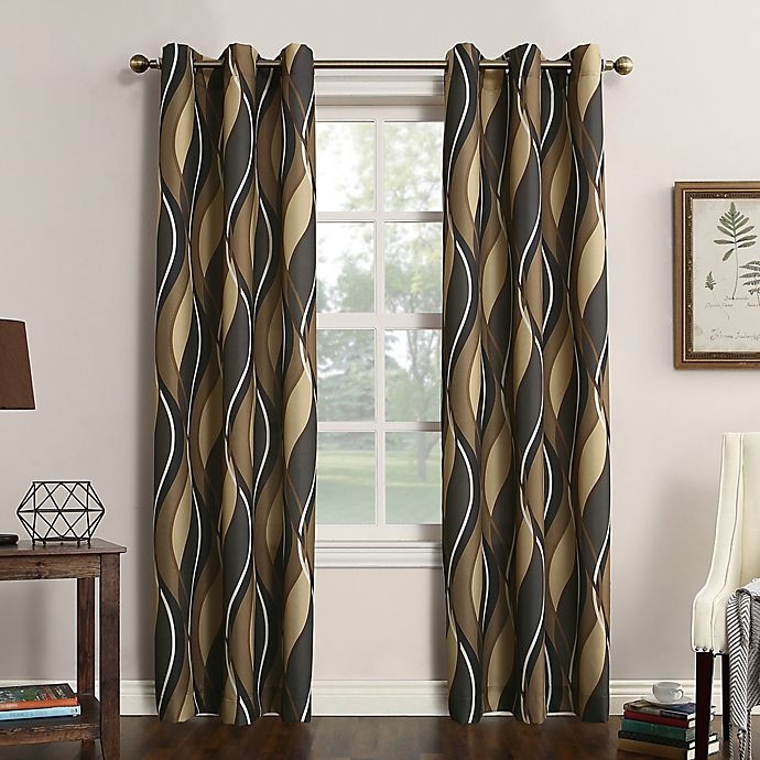 slide 1 of 4, No. 918 No.918Intersect Ogee Print Grommet Top Window Curtain Panel - Charcoal, 95 in