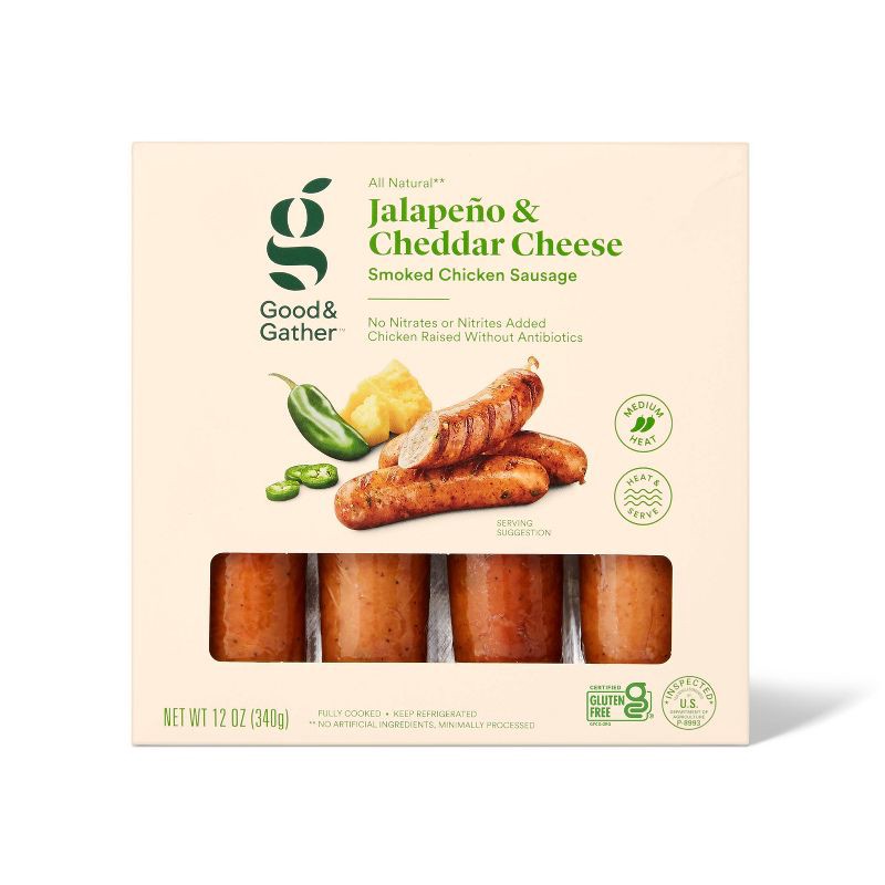 slide 1 of 3, Jalapeno & Cheddar Chicken Sausage - 12oz - Good & Gather™, 12 oz