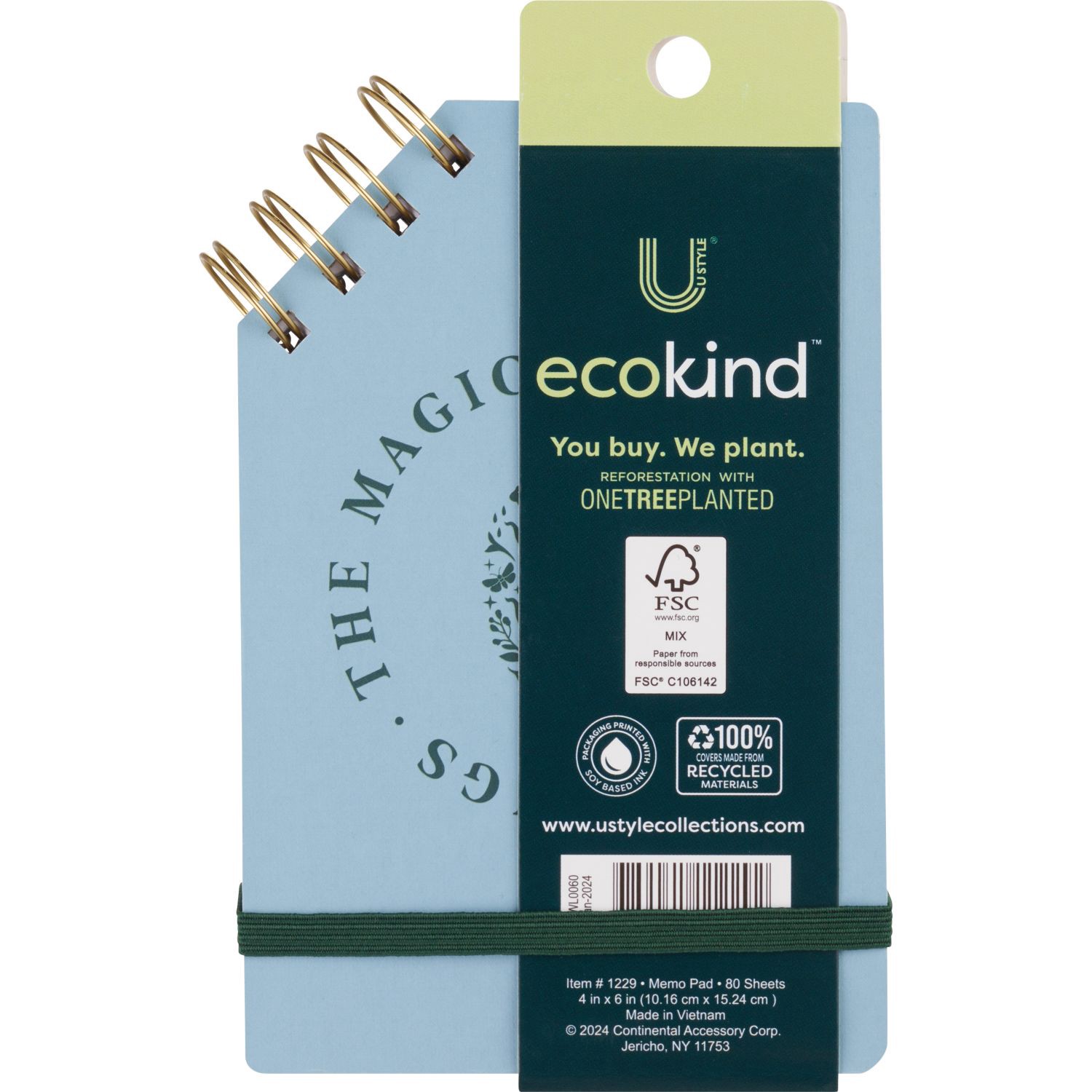 slide 2 of 4, U Style Collections U Style Ecokind Spiral Memo Pad With Top Corner Spiral, 4" X 6", 80 Sheets, 4 in