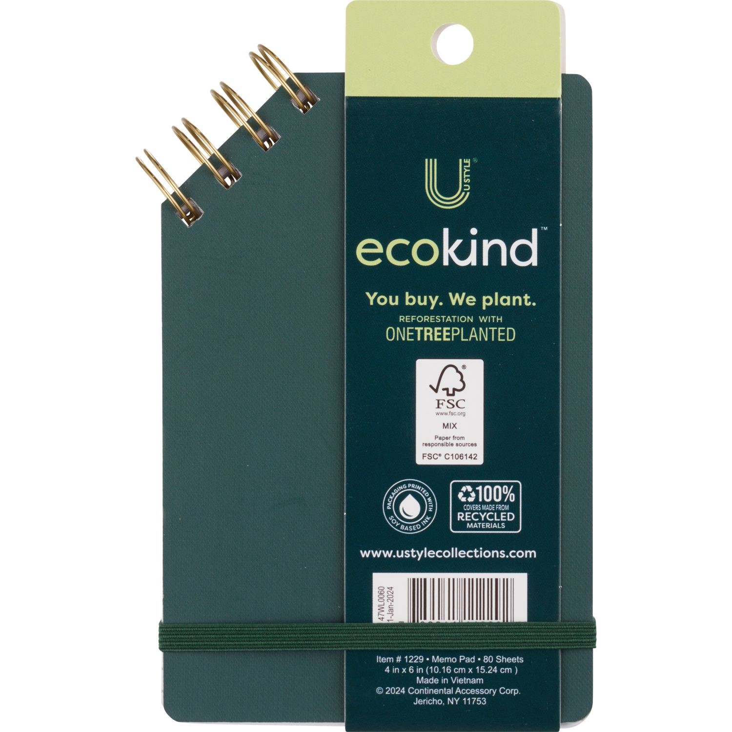 slide 3 of 4, U Style Collections U Style Ecokind Spiral Memo Pad With Top Corner Spiral, 4" X 6", 80 Sheets, 4 in