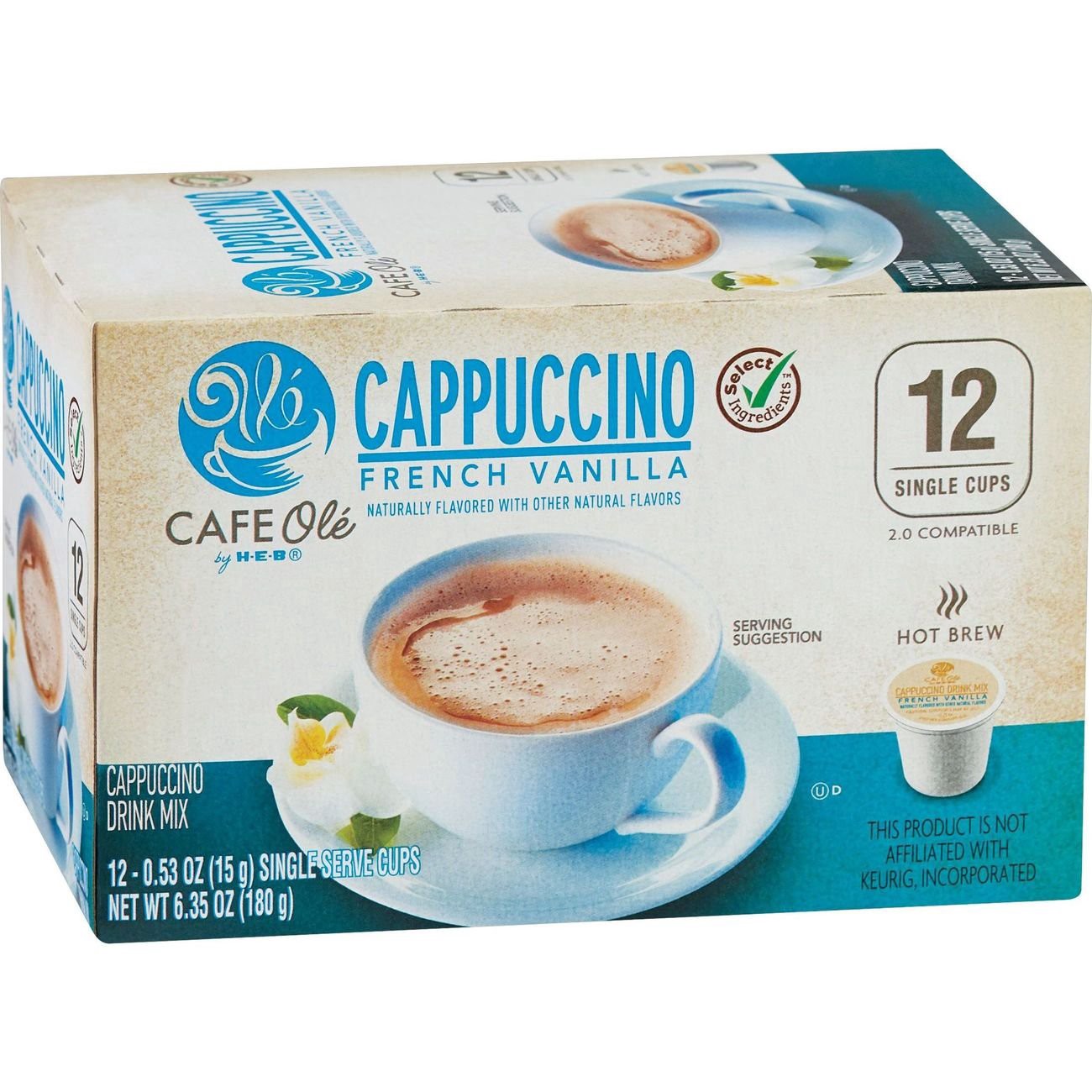 slide 1 of 1, H-E-B Cafe Ole French Vanilla Cappuccino Single Serve Coffee Cups - 12 ct, 12 ct