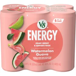 V8 Energy Watermelon Guava Energy Drink, 8 fl oz Can (6 Pack)