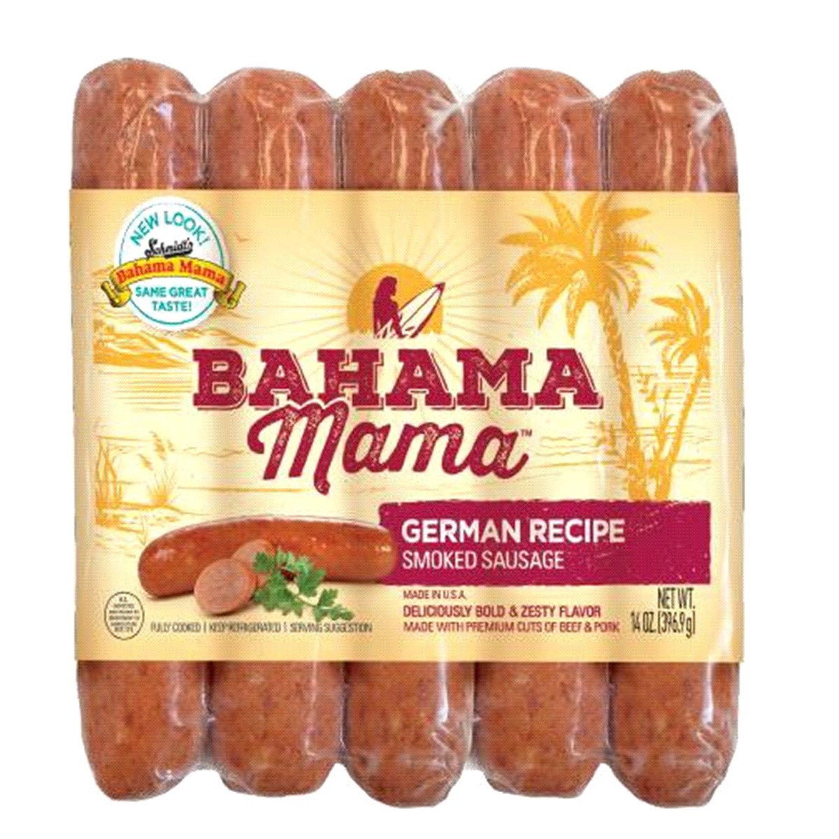 slide 1 of 1, SCHMIDTS Bahama Mama German Smoked Sausage, 14 oz