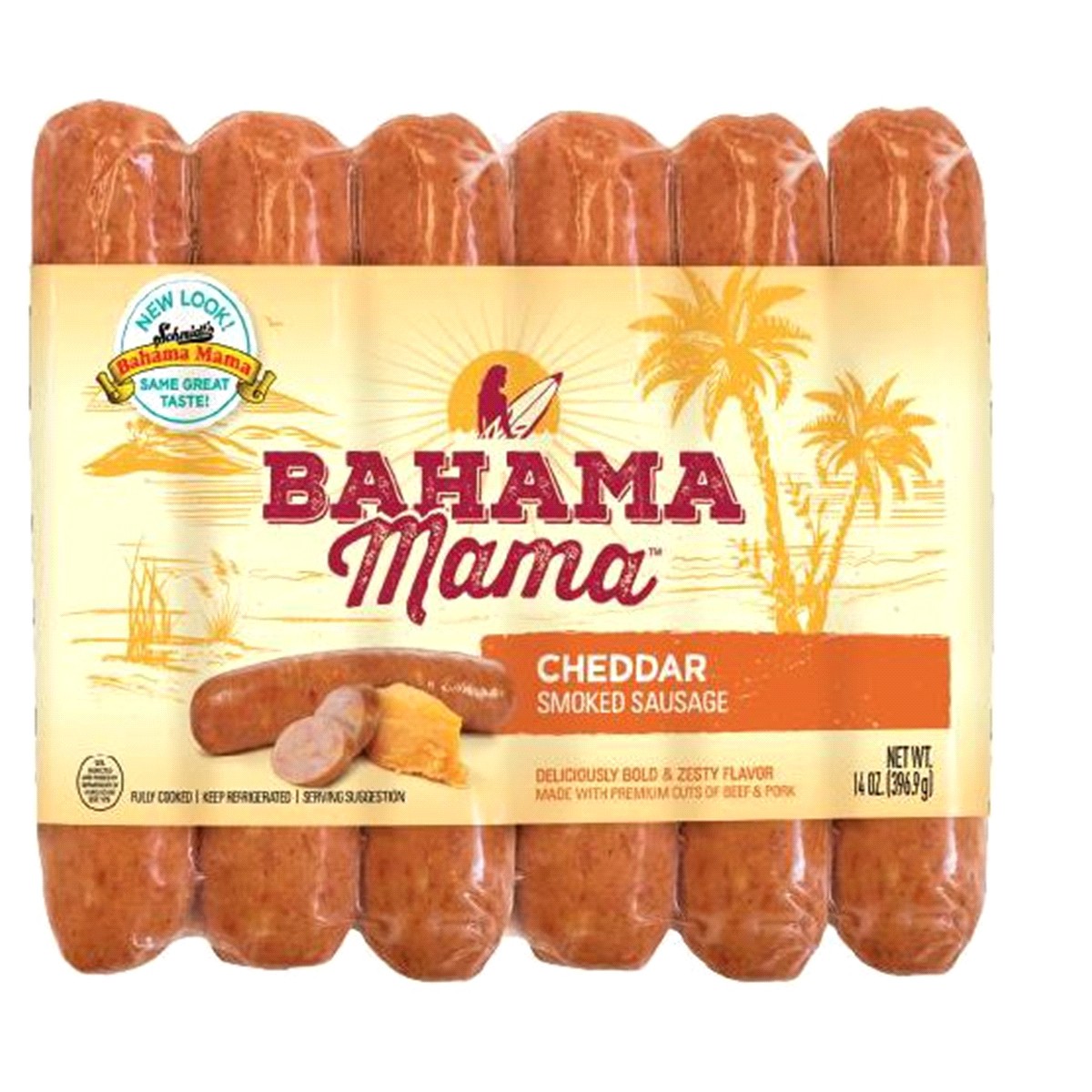 slide 1 of 1, SCHMIDTS Bahama Mama Cheddar Smoked Sausage, 14 oz