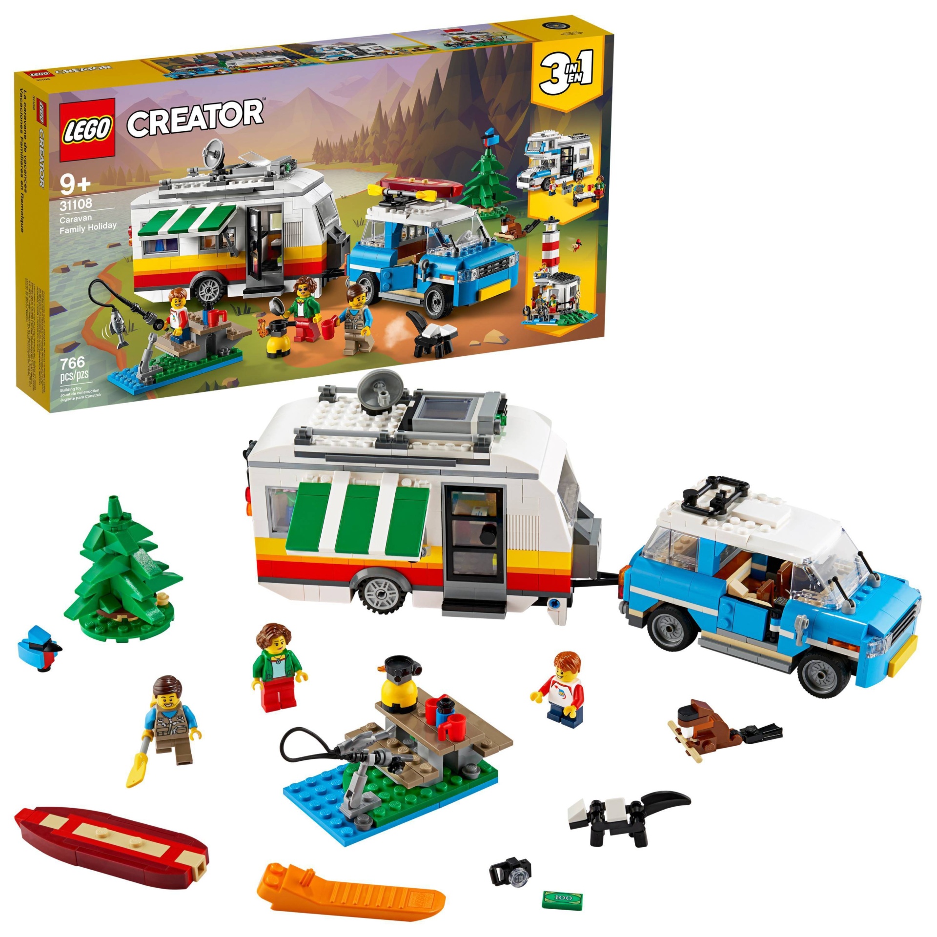 slide 1 of 7, LEGO Creator 3in1 Caravan Family Holiday Outdoor Adventure Vacation Toy for Kids 31108, 1 ct