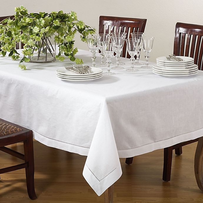 slide 2 of 2, Saro Lifestyle Classic Hemstitch Oblong Tablecloth - White, 65 in x 120 in