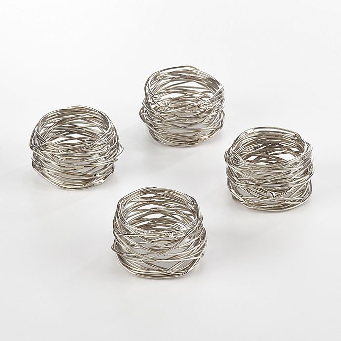 slide 3 of 5, Saro Lifestyle Metal Lines Napkin Rings - Silver, 4 ct