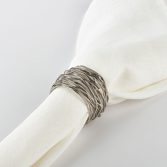 slide 4 of 5, Saro Lifestyle Metal Lines Napkin Rings - Silver, 4 ct