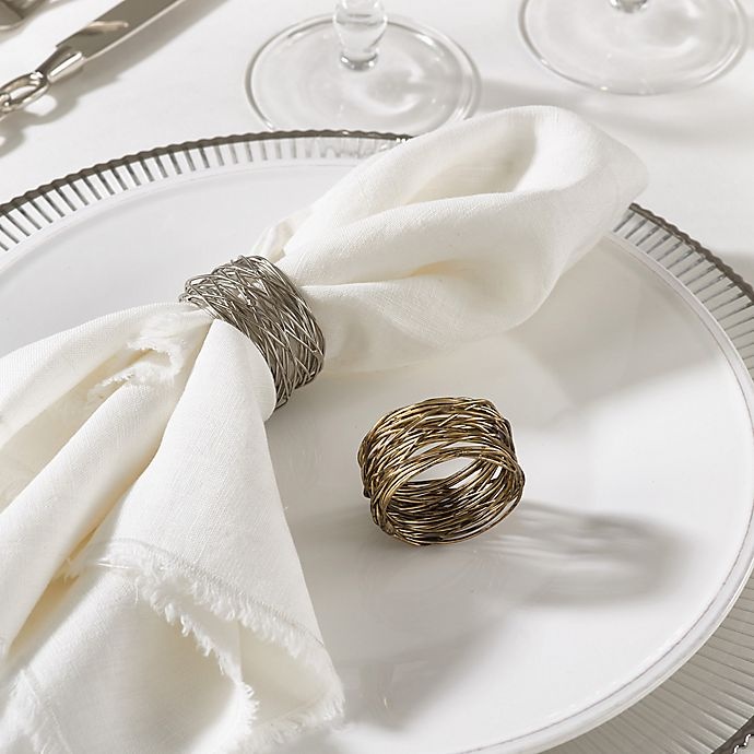 slide 5 of 5, Saro Lifestyle Metal Lines Napkin Rings - Silver, 4 ct