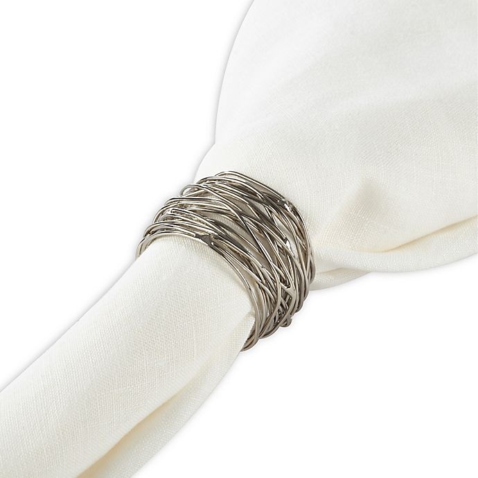 slide 1 of 5, Saro Lifestyle Metal Lines Napkin Rings - Silver, 4 ct