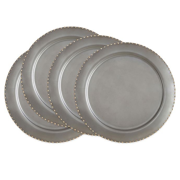 slide 2 of 3, Saro Lifestyle Puntini Charger Plates - Silver, 4 ct