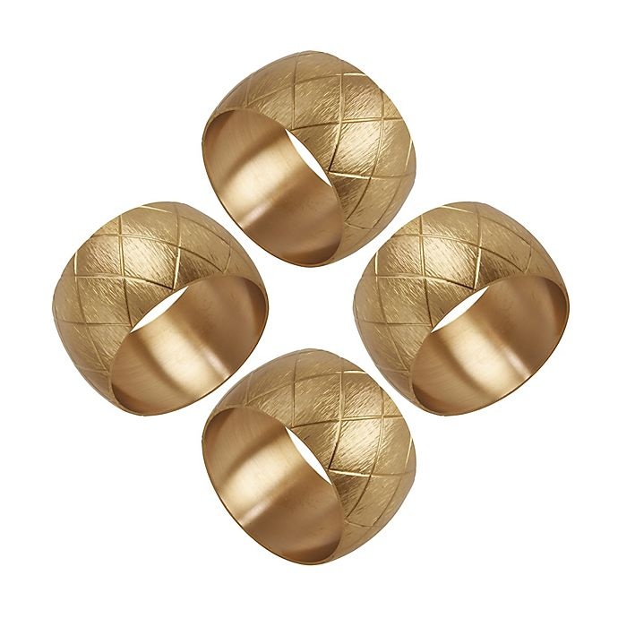 slide 2 of 3, Saro Lifestyle Harlequin Napkin Rings - Gold, 4 ct