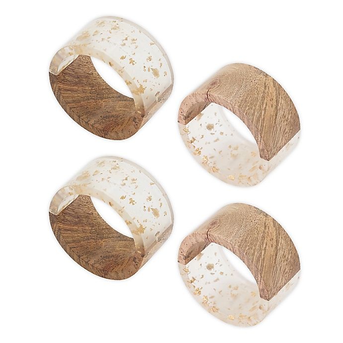 slide 1 of 4, Saro Lifestyle Wood Resin Napkin Rings - Gold, 4 ct