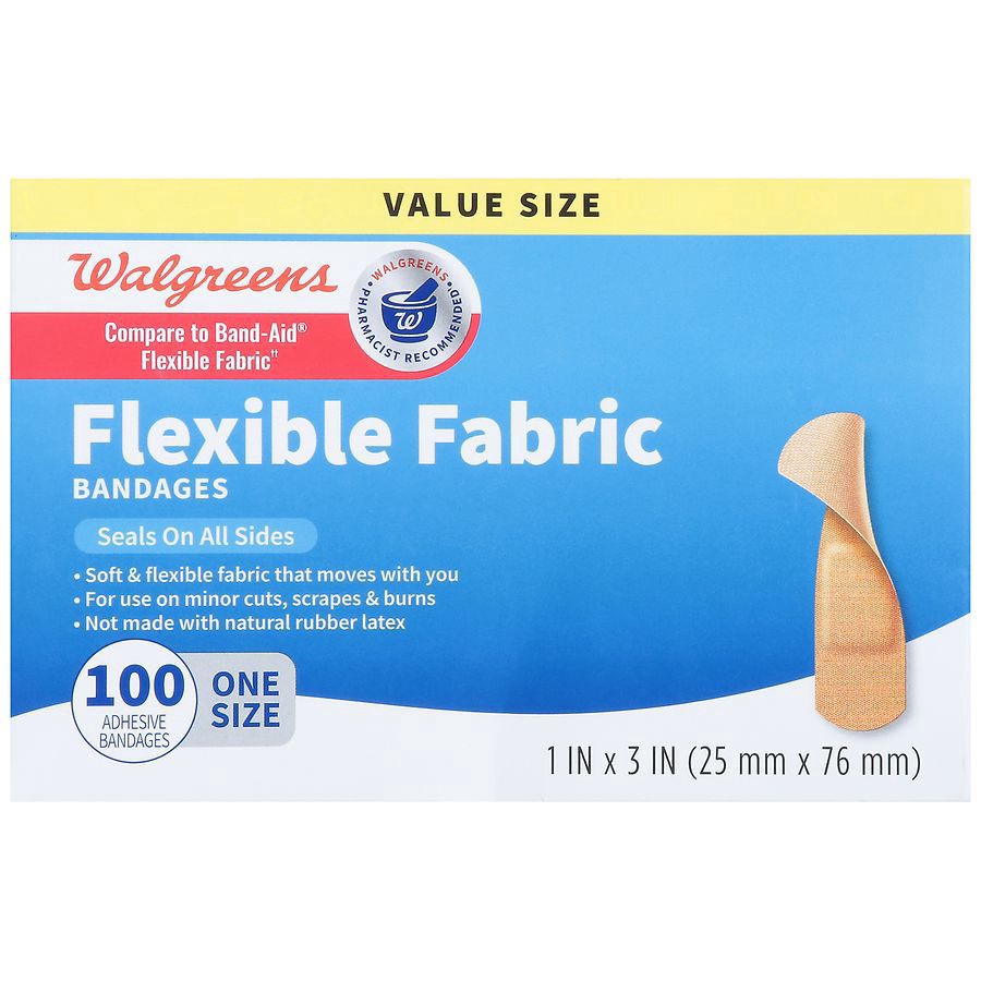 slide 2 of 2, Walgreens Flex Fabric Bandages All One Size, 100 ct