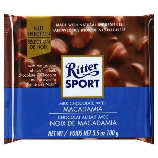 slide 1 of 2, Ritter Sport Milk Chocolate, With Macadamia, Knick-Pack, 3.5 oz