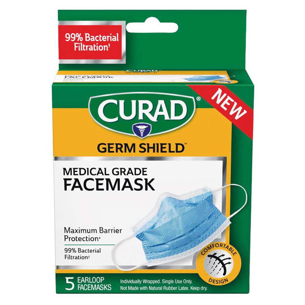 slide 1 of 1, Curad + Germshield Maximum Barrier Mask, 5 ct