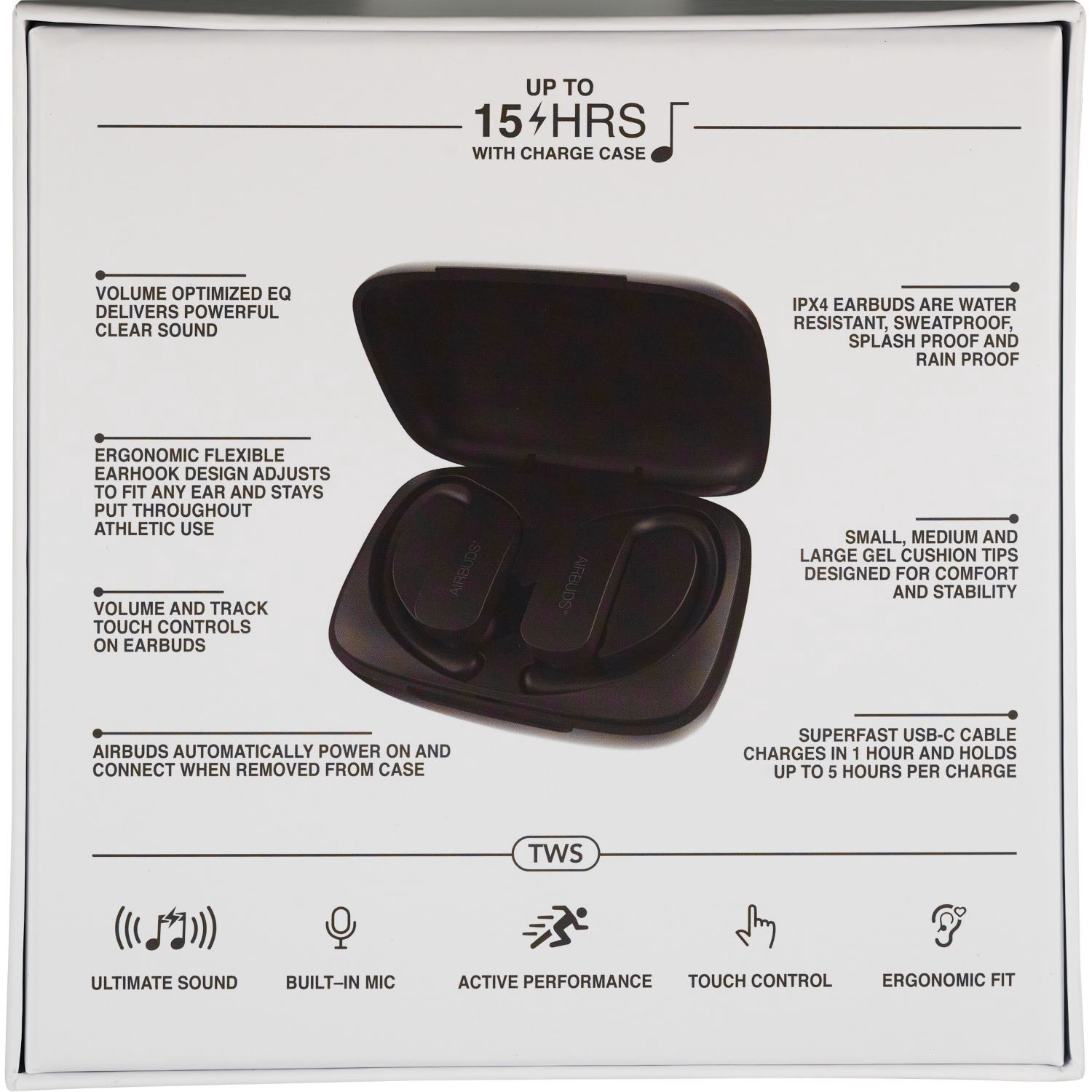 slide 2 of 5, Airbuds True Wireless Sport, Black, 1 ct