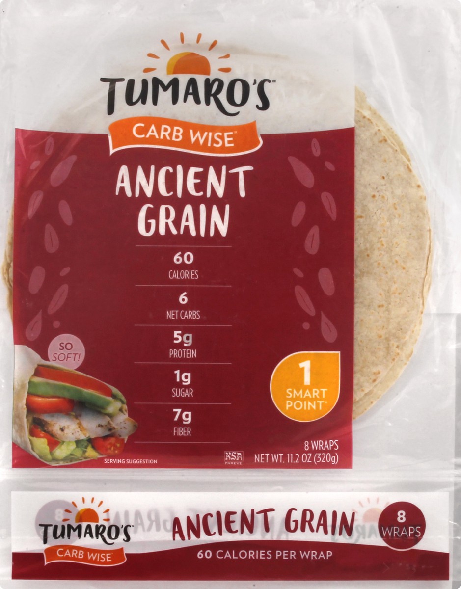 slide 3 of 11, Tumaro's Ancient Grain Wrap Low Carb, 11.2 oz