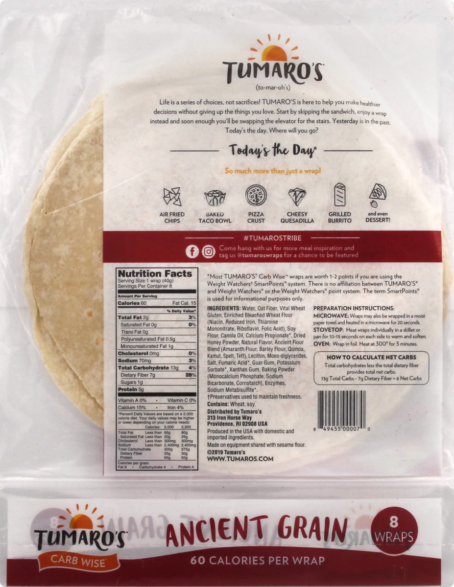 slide 11 of 11, Tumaro's Ancient Grain Wrap Low Carb, 11.2 oz