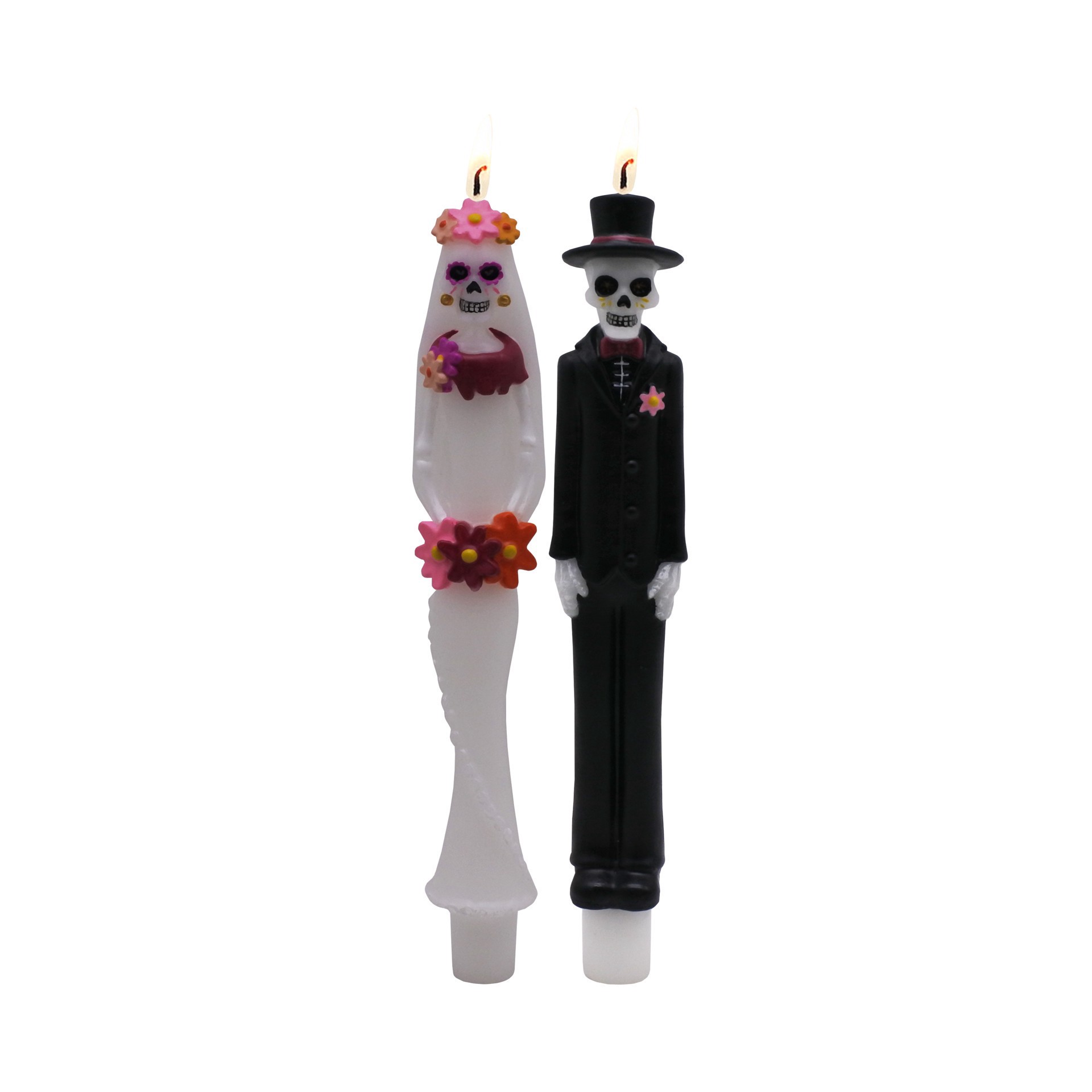 slide 2 of 3, 10" Day Of The Dead Skeleton Bride & Groom Unscented Taper Candles By Ashland, 10 in