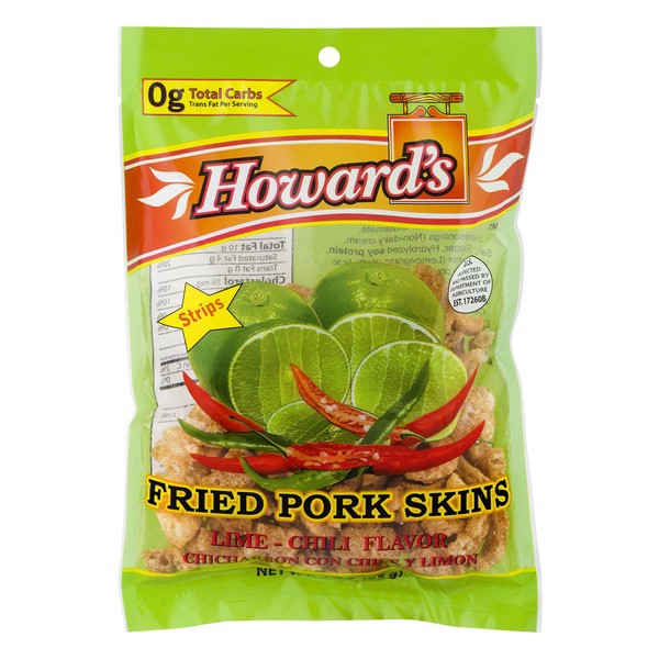 slide 1 of 1, Howard's Lime Chili Fried Pork Skins, 4 oz