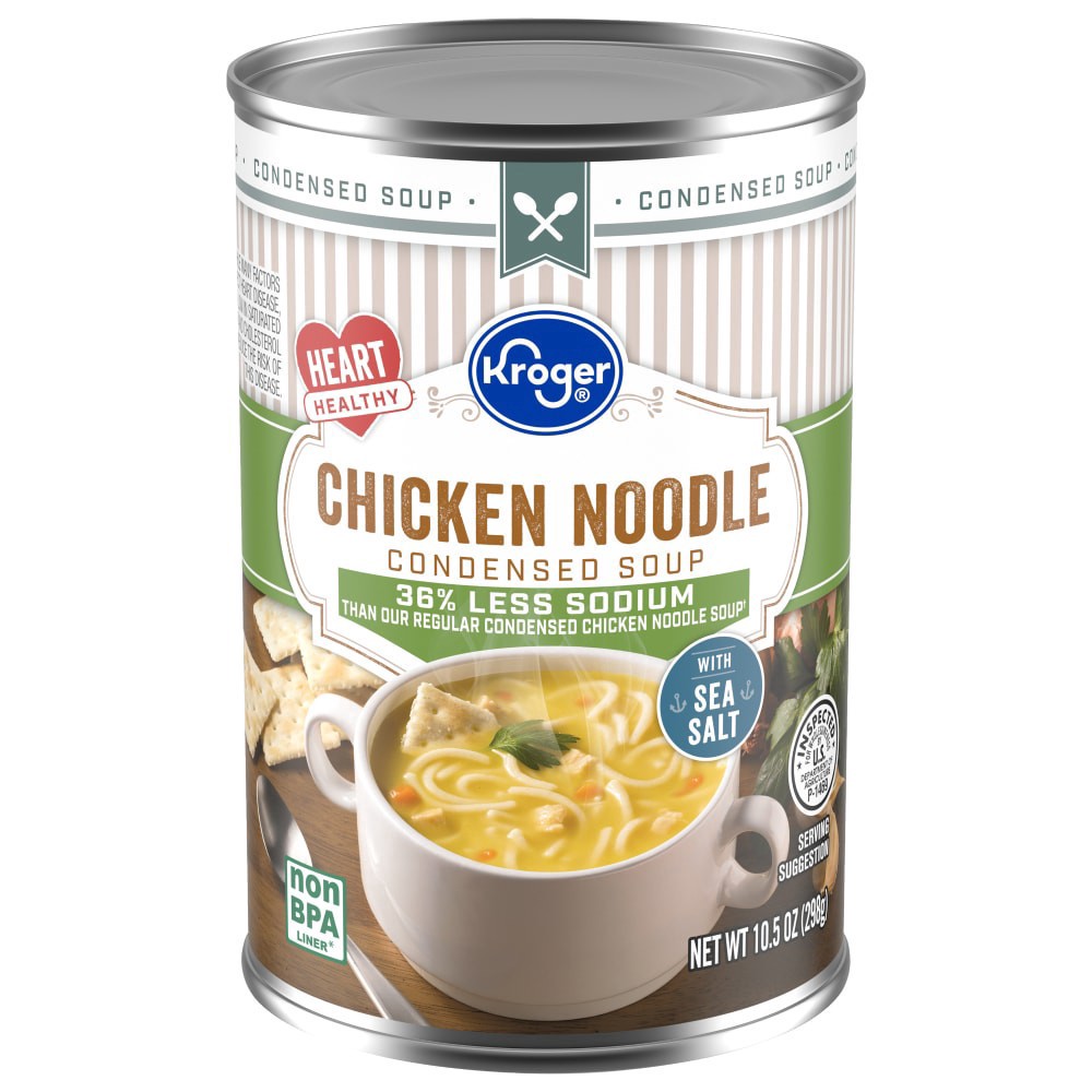 slide 1 of 6, Kroger Reduced Sodium Chicken Noodle Condensed Soup, 10.5 oz