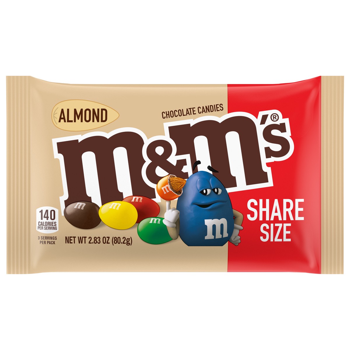slide 1 of 8, M&M'S Almond Milk Chocolate Candy, Sharing Size, 2.83 oz Bag, 2.83 oz