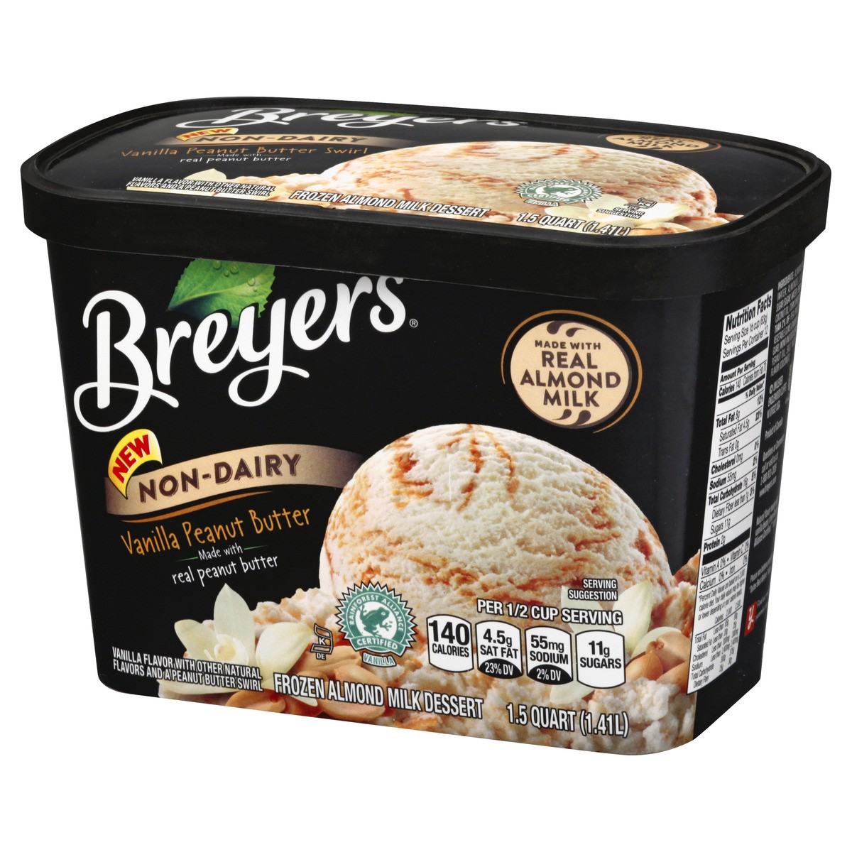 slide 9 of 10, Breyers Non-Dairy Almond Milk Frozen Dessert Vanilla Peanut Butter, 48 oz, 48 oz