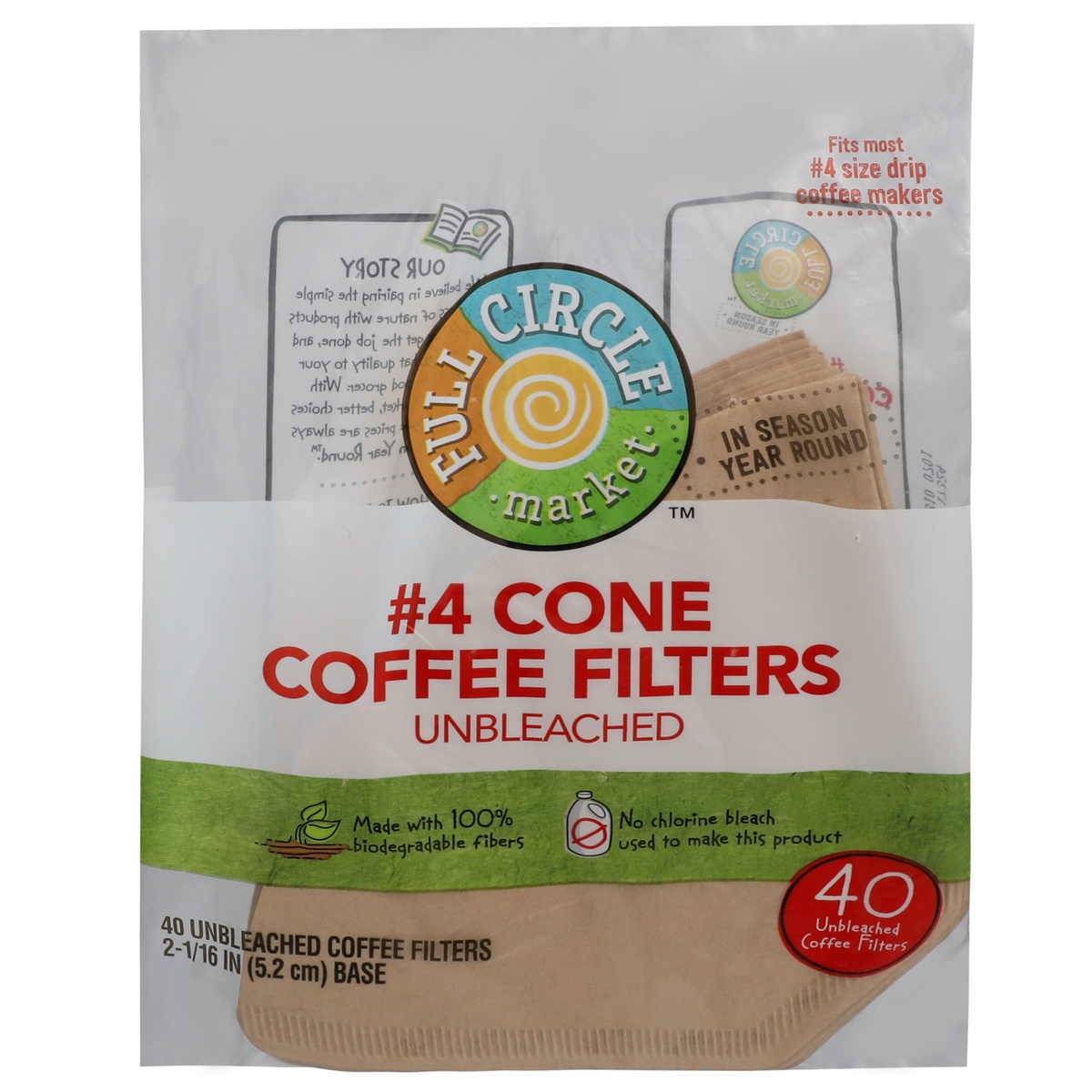 slide 1 of 1, Full Circle Market 4 Cone Style Unbleached Coffee Filter - 40 ct, 40 ct