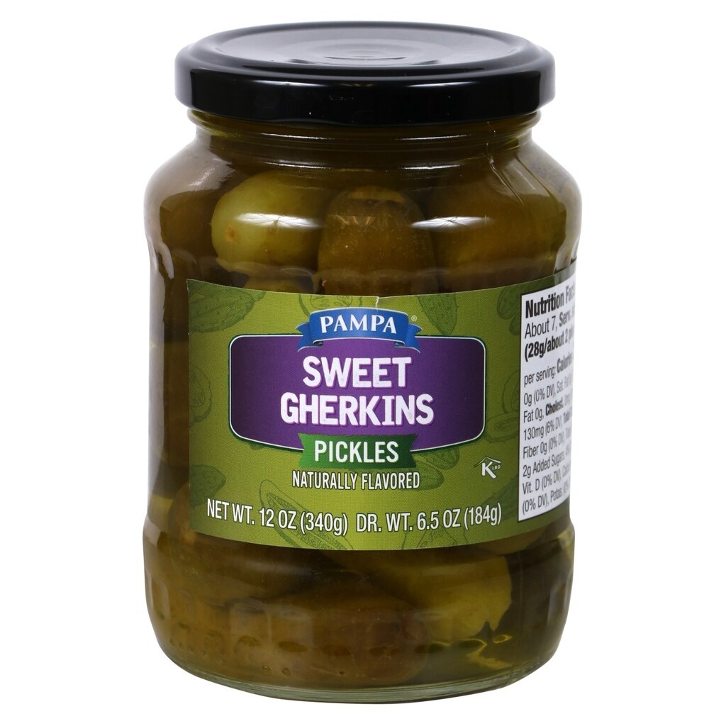 slide 1 of 2, Pampa Sweet Gherkins, 12 oz