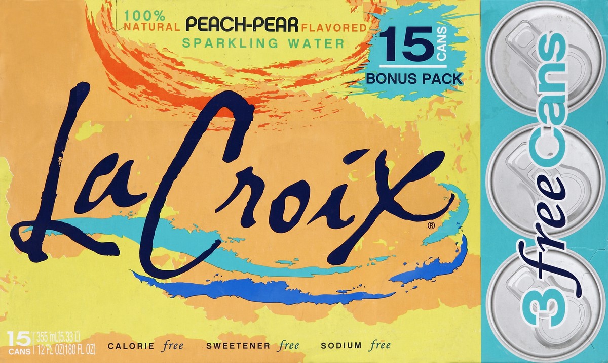 slide 4 of 6, La Croix Peach Pear Water 15Pk, 180 fl oz