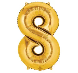 Gold Number 8 Helium Filled Balloon - 34 Inches Big